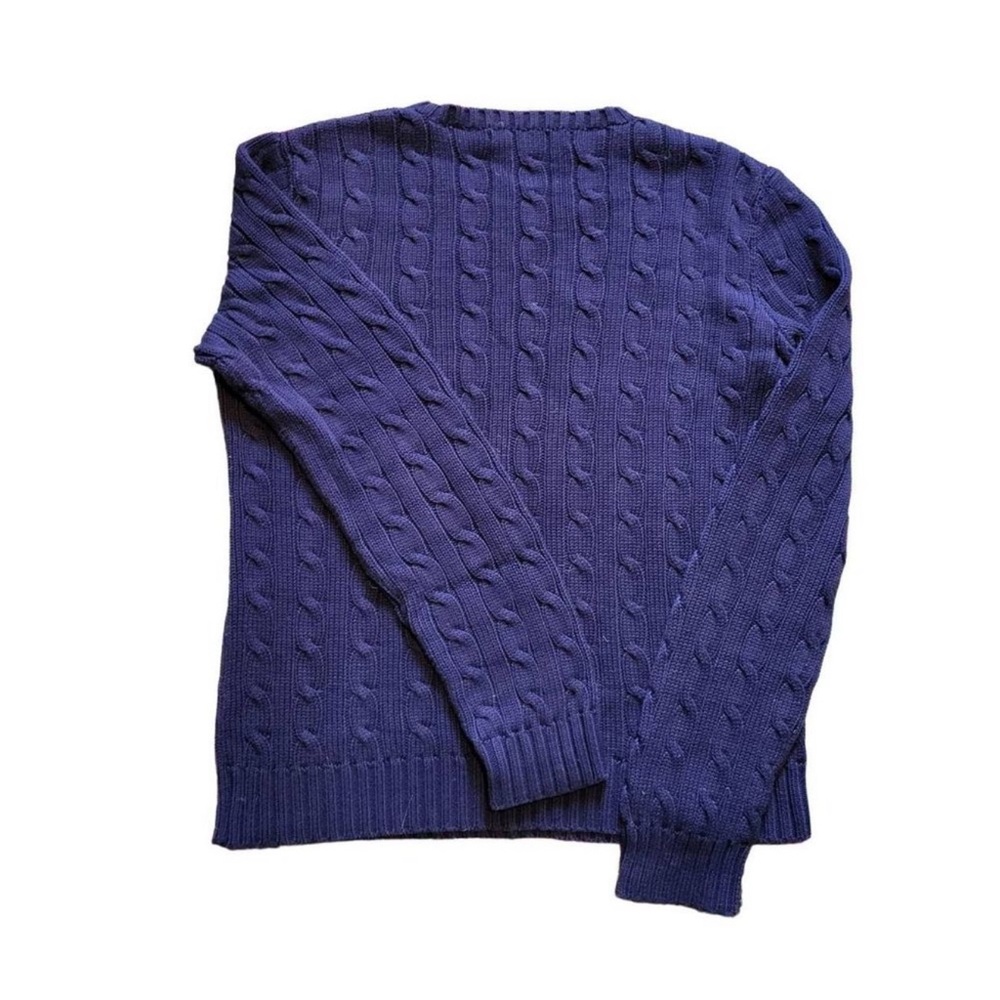 Vintage Ralph Lauren Cable Knit Crew Sweater Cotton Blue Women's Medium - Picture 2 of 3
